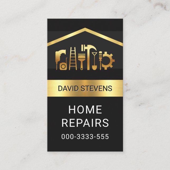Carte De Visite Luminous Gold Handyman Tools Roof (Devant)