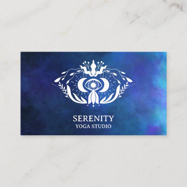 Carte De Visite Lune céleste holistique Troisième oeil Nebula Bleu (Devant)