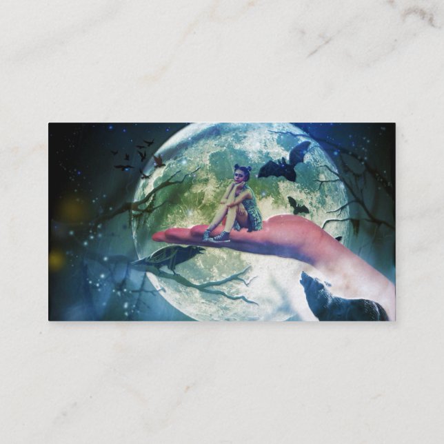 Carte De Visite Lune de batte de Raven de fille de loup (Dos)