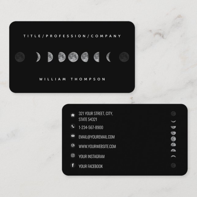 Carte De Visite Lune lunaire Phases Céleste des médias sociaux Icô (Devant / Derrière)