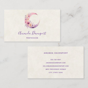 Carte De Visite Lune rose Croissant avec de jolies fleurs