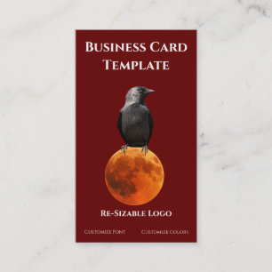 Carte De Visite Lune rouge sang et logo corbeau