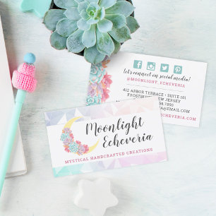 Carte De Visite Lune & Succulents Pastel Mystic Cactus Icône socia