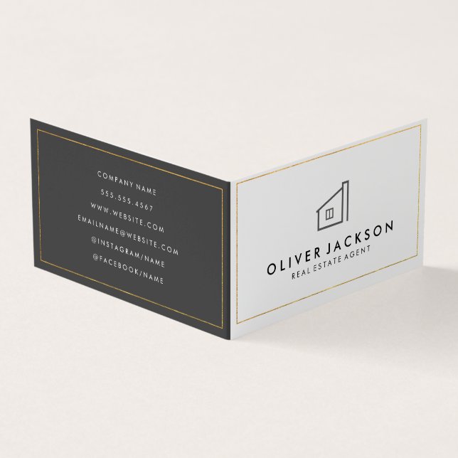 Carte De Visite Lux Gold Foil Immobilier gris blanc (Extérieur)