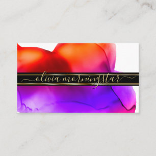 Carte De Visite Luxe Abstrait Aquarelle Encre Bouts Corail Vibrant