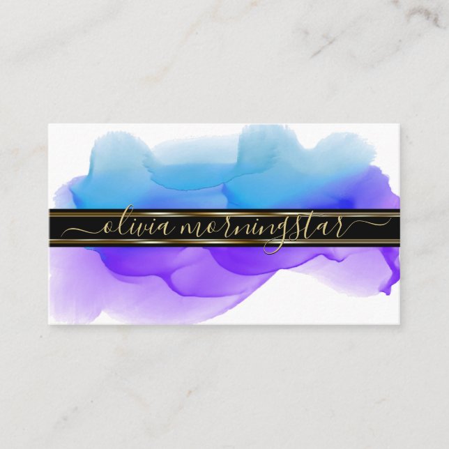 Carte De Visite Luxe Abstrait Aquarelle Ink Blots Indigo Cobalt (Devant)