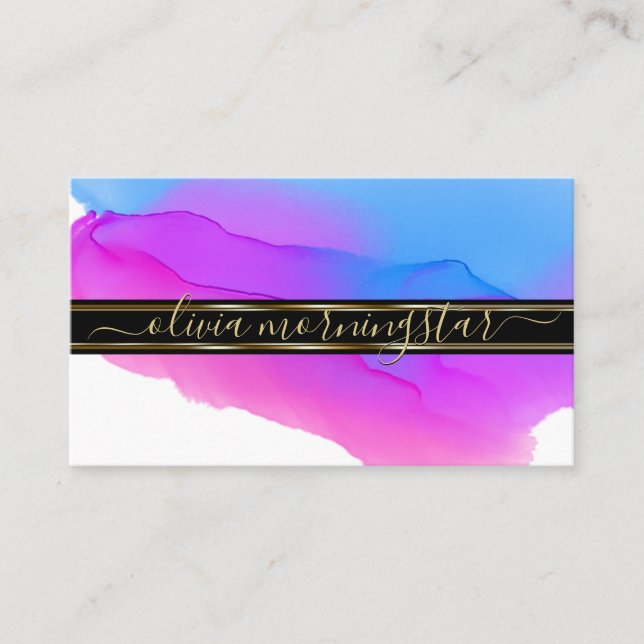 Carte De Visite Luxe Aquarelle Abstraite Ink Blots Bleu Violet 3 (Devant)
