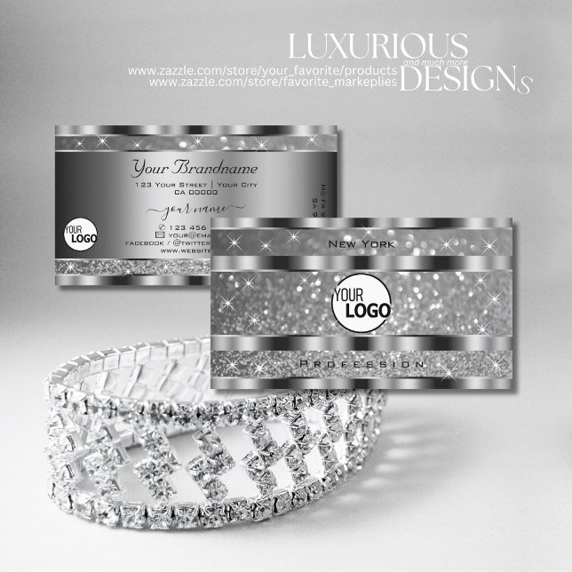 Carte De Visite Luxe Argent Lumineuse Parties scintillant Étoiles  (Créateur téléchargé)