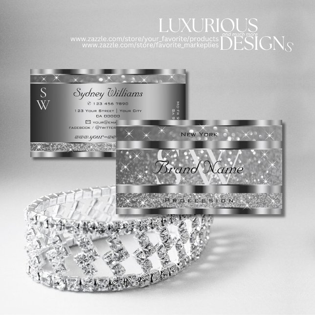Carte De Visite Luxe Argent Lumineuse Parties scintillant Étoiles  (Créateur téléchargé)