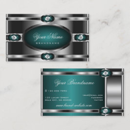 Carte De Visite Luxe Argent Turquoise Gradient Lumineux Faux Diama