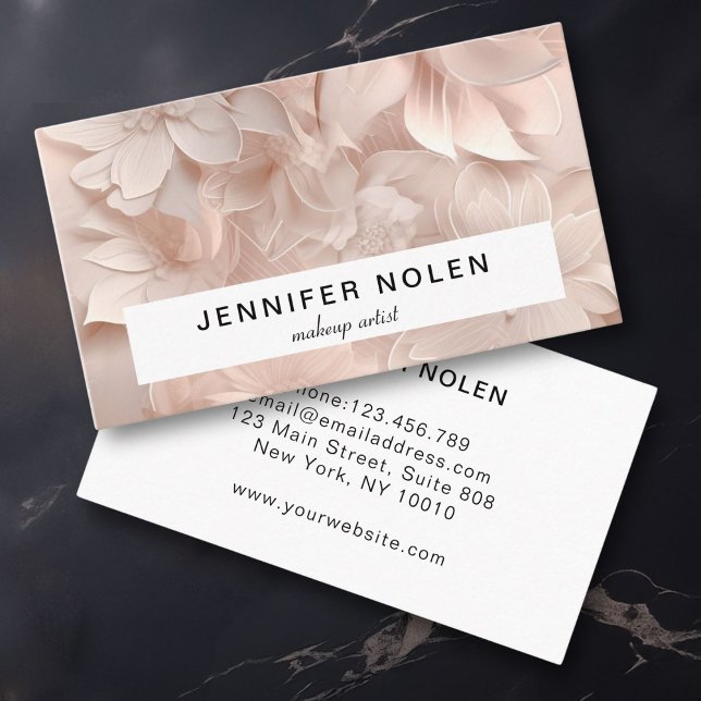 Carte De Visite Luxe, Beige-Blanc, Fleur, Salon (Luxury, Blush-Beige, Flower, Salon Business Card)