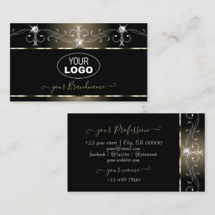 Carte De Visite Luxe Black Beige Squigles Bijoux étincelants Ajout