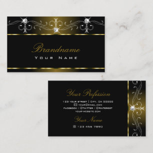 Carte De Visite Luxe Black Gold Squigles Bijoux étincelants Ornate