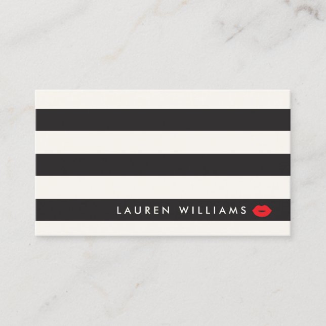 Carte De Visite Luxe Black/Ivory Stripes Rouge Lips Artiste maquil (Devant)