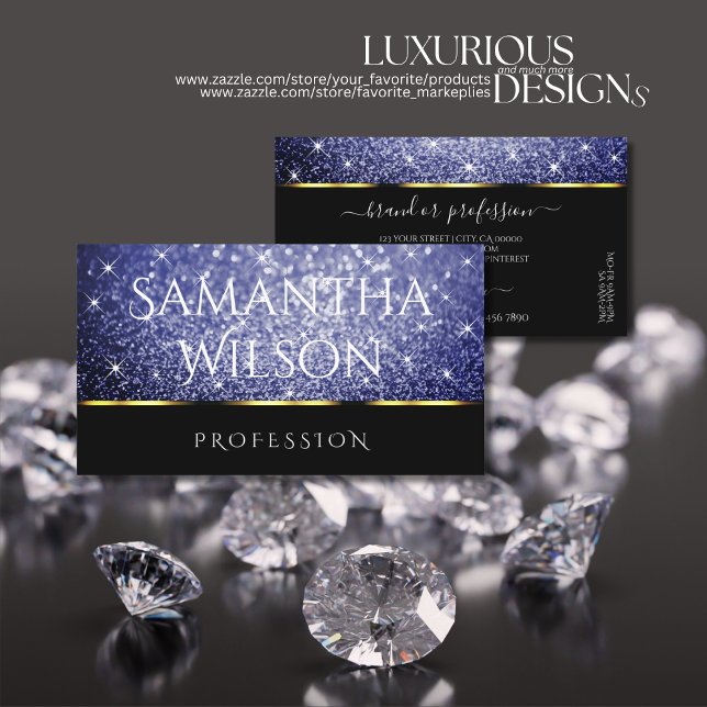 Carte De Visite Luxe Black Shimmery Royal Blue Parties scintillant (Créateur téléchargé)