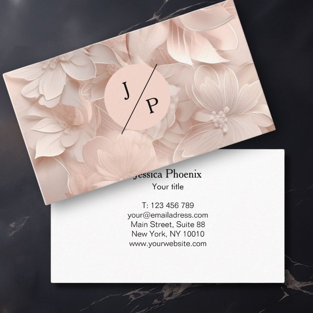 Carte De Visite Luxe, Bleu-Beige, Cercle, Fleur, Salon (Luxury, Blush-Beige, Flower, Salon Square Business Card)
