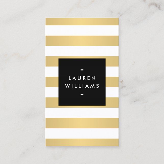 Carte De Visite Luxe Bold Faux Gold et White Stripes (Devant)