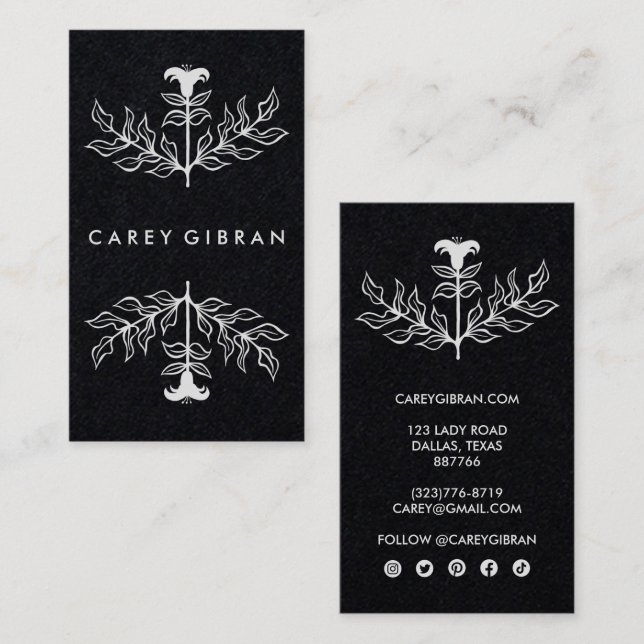 Carte De Visite Luxe Chic Elegant Lily Line Dessin Personnalisé (Devant / Derrière)