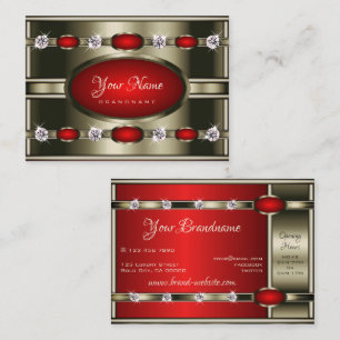 Carte De Visite Luxe Chrome Effets Rouge avec Faux Rhinestones