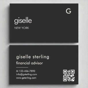 Carte De Visite Luxe Conseiller financier Black QR Code Monogramme