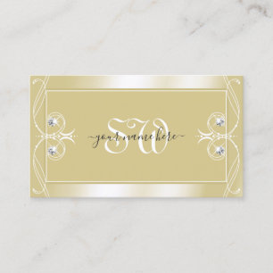 Carte De Visite Luxe Crème Beige Bijoux étincelants Monogramme Orn