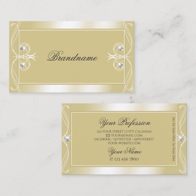 Carte De Visite Luxe Crème Beige Bijoux étincelants Ornement (Devant / Derrière)