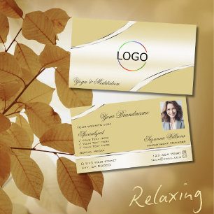 Carte De Visite Luxe Crème Beige Courbe Lignes de Décor Logo Photo