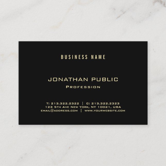 Carte De Visite Luxe Elegant Gold Texte Moderne Professionnel Noir (Devant)