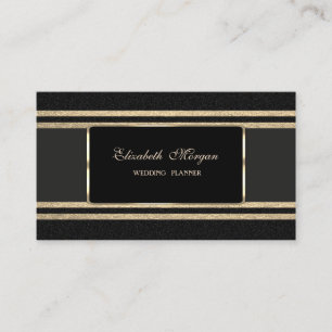 Carte De Visite Luxe Élégant, Noir, Rayures Pailletées Faux Or