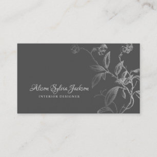 Carte De Visite Luxe fausse feuille argent gris foncé élégant