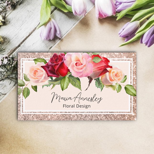Carte De Visite Luxe Fille Faux Rose Gold Parties scintillant Flor (Créateur téléchargé)