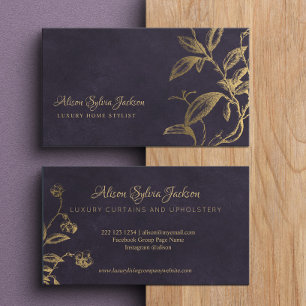 Carte De Visite Luxe foncé violet élégant faux feuille d'or