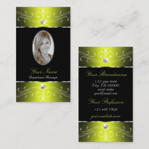 Carte De Visite Luxe Glam Black Jaune Ornate ornat avec photo