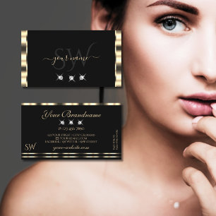 Carte De Visite Luxe Glam Gold Black Diamonds Monogramme