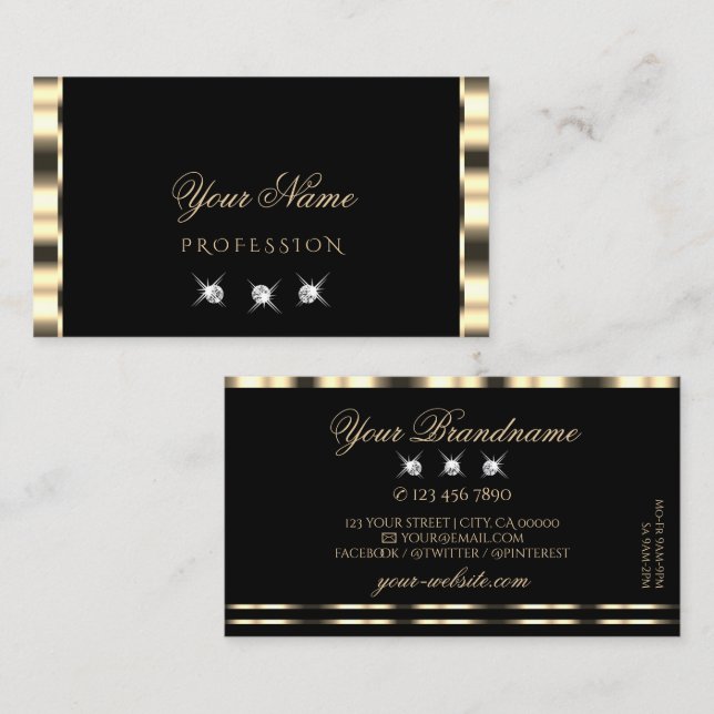 Carte De Visite Luxe Glam Gold Black Sparkling Diamonds Luxuriant (Devant / Derrière)
