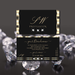 Carte De Visite Luxe Glam Gold Diamants Noirs Étincelants Initiale
