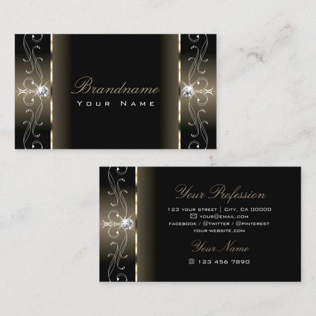 Carte De Visite Luxe Glam Noir Beige Squigglé Bijoux d'ornement (Devant / Derrière)