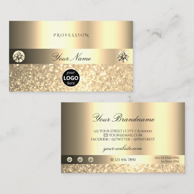 Carte De Visite Luxe Glam Parties scintillant chimmery avec logo o (Devant / Derrière)