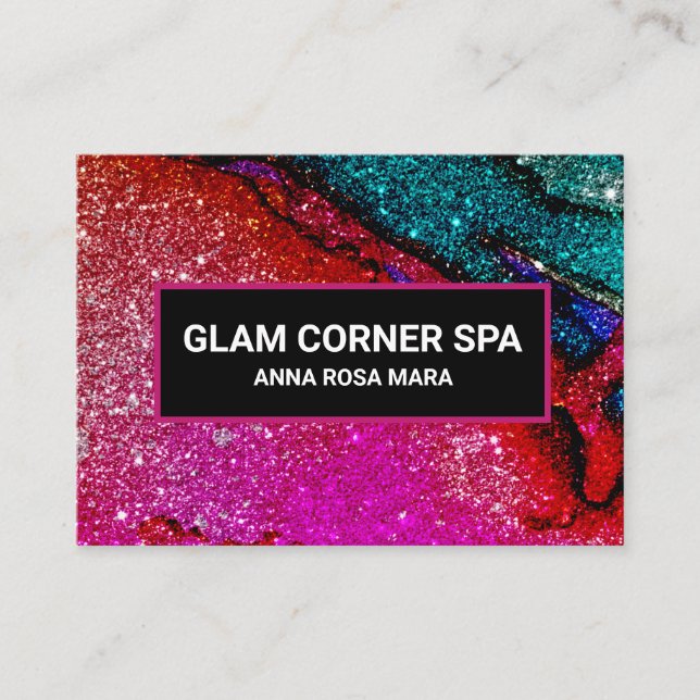 Carte De Visite *~* Luxe Glam Rainbow QR Parties scintillant Glitz (Devant)