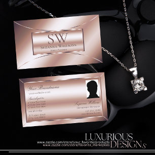 Carte De Visite Luxe Glam Rose Golden Chic avec Monogramme et phot