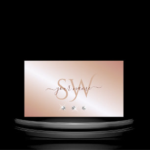 Carte De Visite Luxe Glam Rose Or Sparkling Diamonds Monogramme