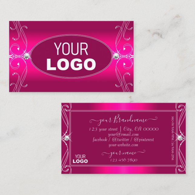 Carte De Visite Luxe Glam rose Ornat Diamants étincelants avec log (Devant / Derrière)