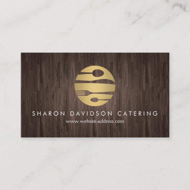 Carte De Visite Luxe Gold and Woodgrain Restauration, Restaurant,  (Devant)