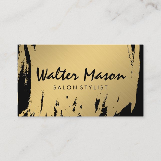 Carte De Visite Luxe Gold Brossé noir blanc Texte moderne (Devant)