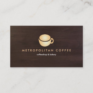 Carte De Visite LUXE GOLD COFEE MUG LOGO sur DARK BROWN WOODGRAIN