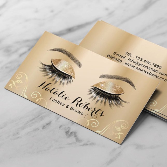 Carte De Visite Luxe Gold Eyelash Extensions Salon Maquillage Arti (Créateur téléchargé)