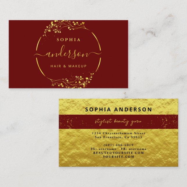 Carte De Visite Luxe Gold Logo cercle Foliage & Parties scintillan (Devant / Derrière)
