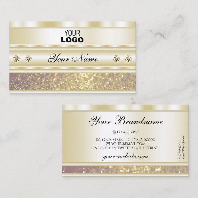 Carte De Visite Luxe Gold Purple Sparkle Parties scintillant Ajout (Devant / Derrière)