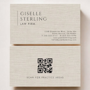 Carte de visite Luxe Lin Neutral QR Code pour cabi