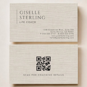 Carte de visite luxe lin neutre Code QR Coach de v